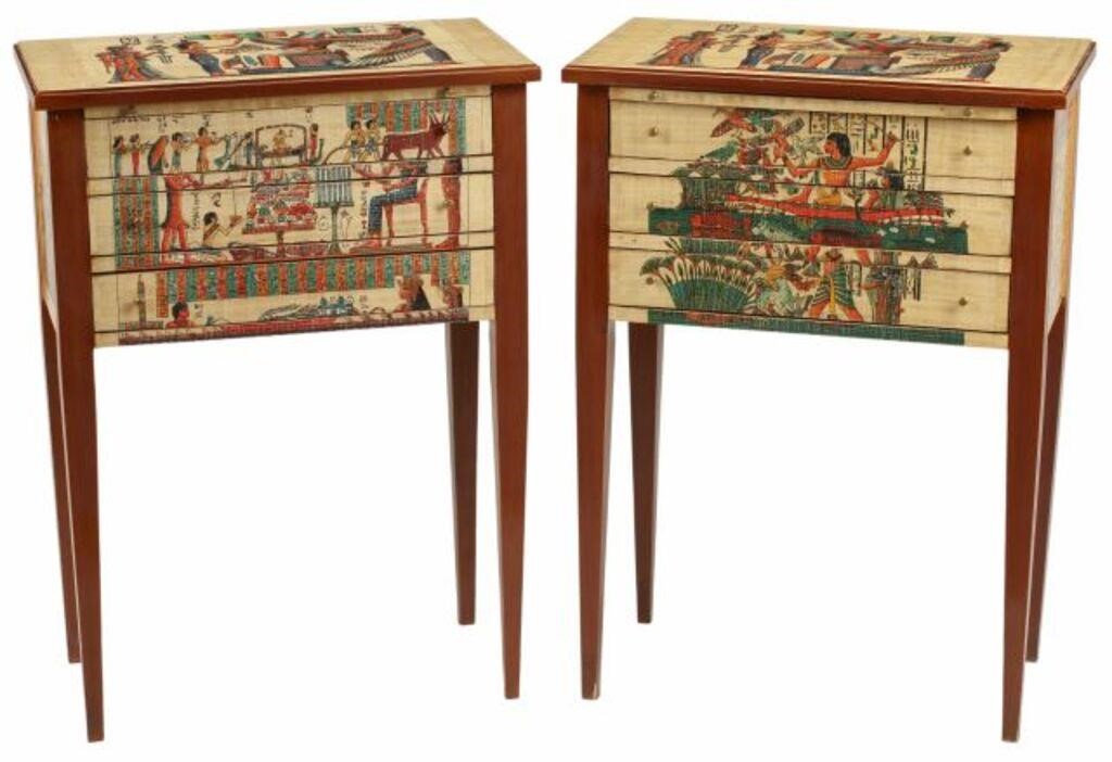 Appraisal: pair Egyptianesque three-drawer nightstands approx h w d