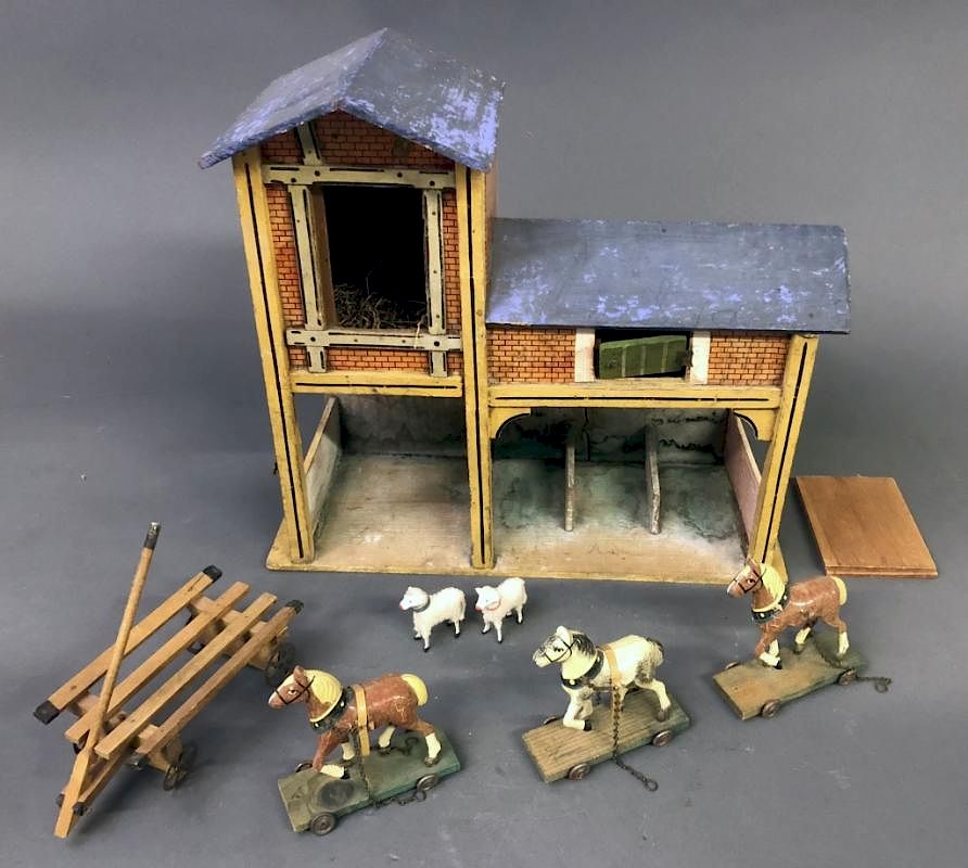 Appraisal: German Painted and Lithographed Barn with Animals German painted and