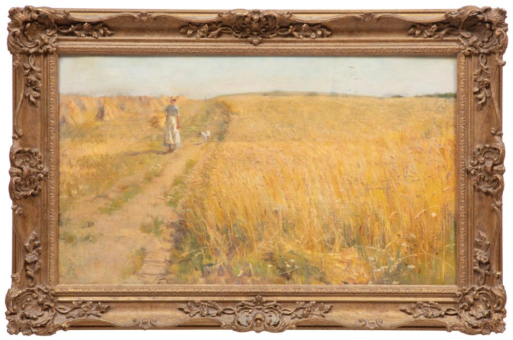 Appraisal: British School th c Harvesting Wheat oil on canvas unsigned