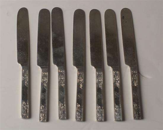 Appraisal: Seven A E Warner Coin Silver Butter Knives Baltimore Md