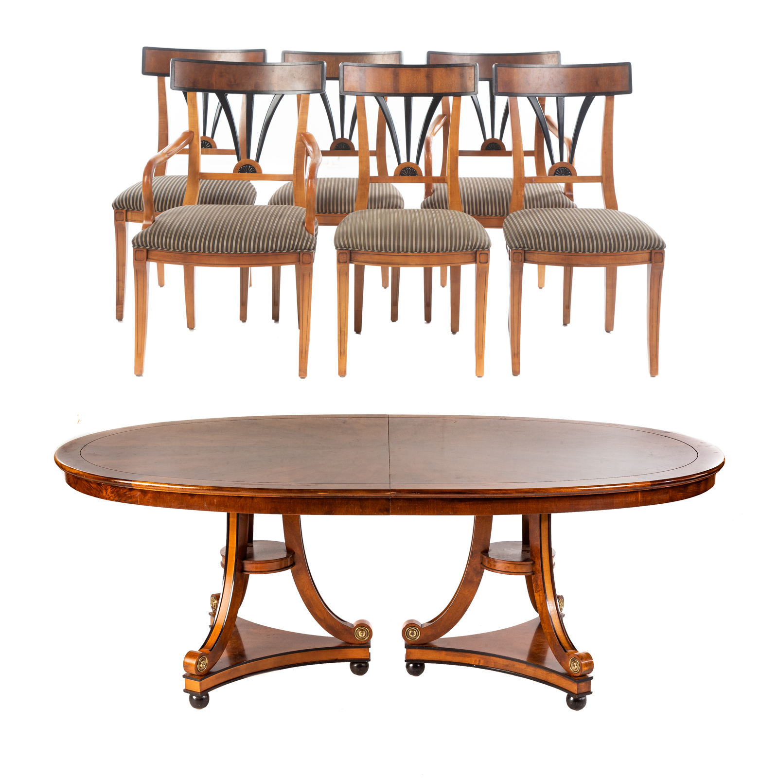 Appraisal: SIX BIEDERMEIER STYLE DINING ROOM CHAIRS AND TABLE Comprising arm