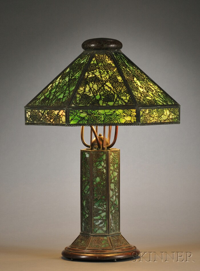 Appraisal: Table Lamp Attributed to Riviere Studios Metal overlay and slag