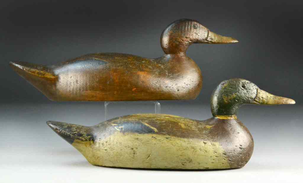 Appraisal: Mallard Pair Duck Decoy - FactoryDrake and hen having glass