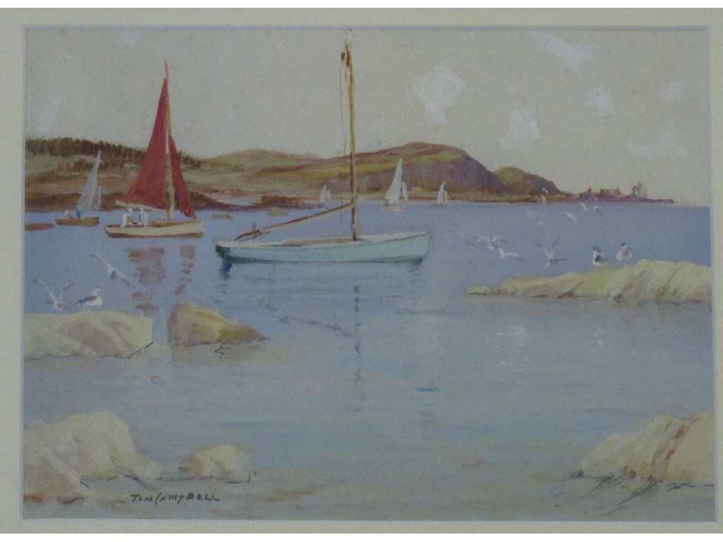 Appraisal: TOM CAMPBELL - Watercolour of yachts in a bay signed