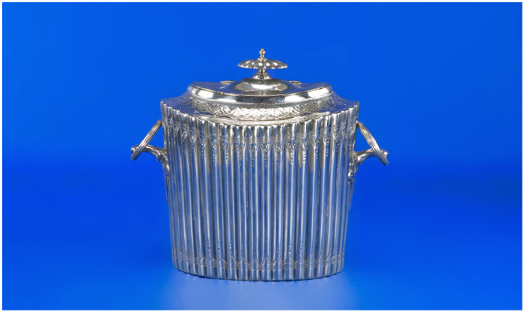 Appraisal: Victorian Silver Plated Two Handled Tea Caddy ribbed panels inches