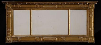 Appraisal: REGENCY CARVED GILTWOOD OVERMANTLE MIRROR The -part plate within a