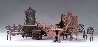 Appraisal: -PIECE DOLL FURNITURE SUITE Nicely executed and intricate fretwork furniture