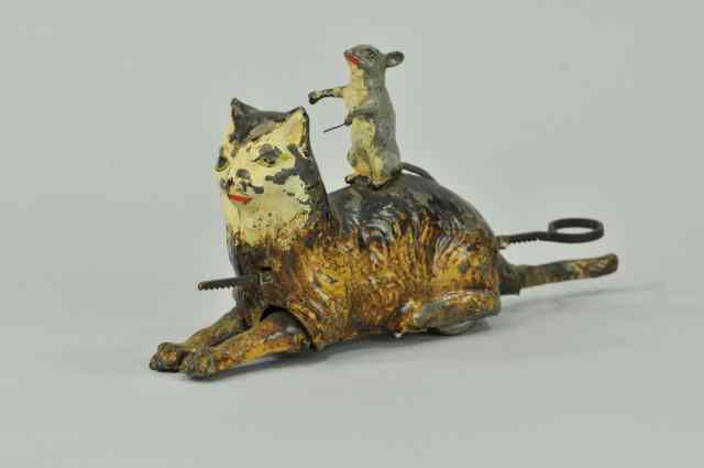 Appraisal: CAT AND MOUSE RIDER TOY Germany hand painted done in