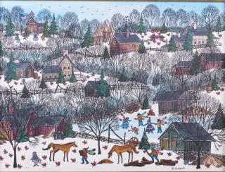 Appraisal: Jo Sickbert Winter Village Scene Oil on Canvas Jo Sickbert