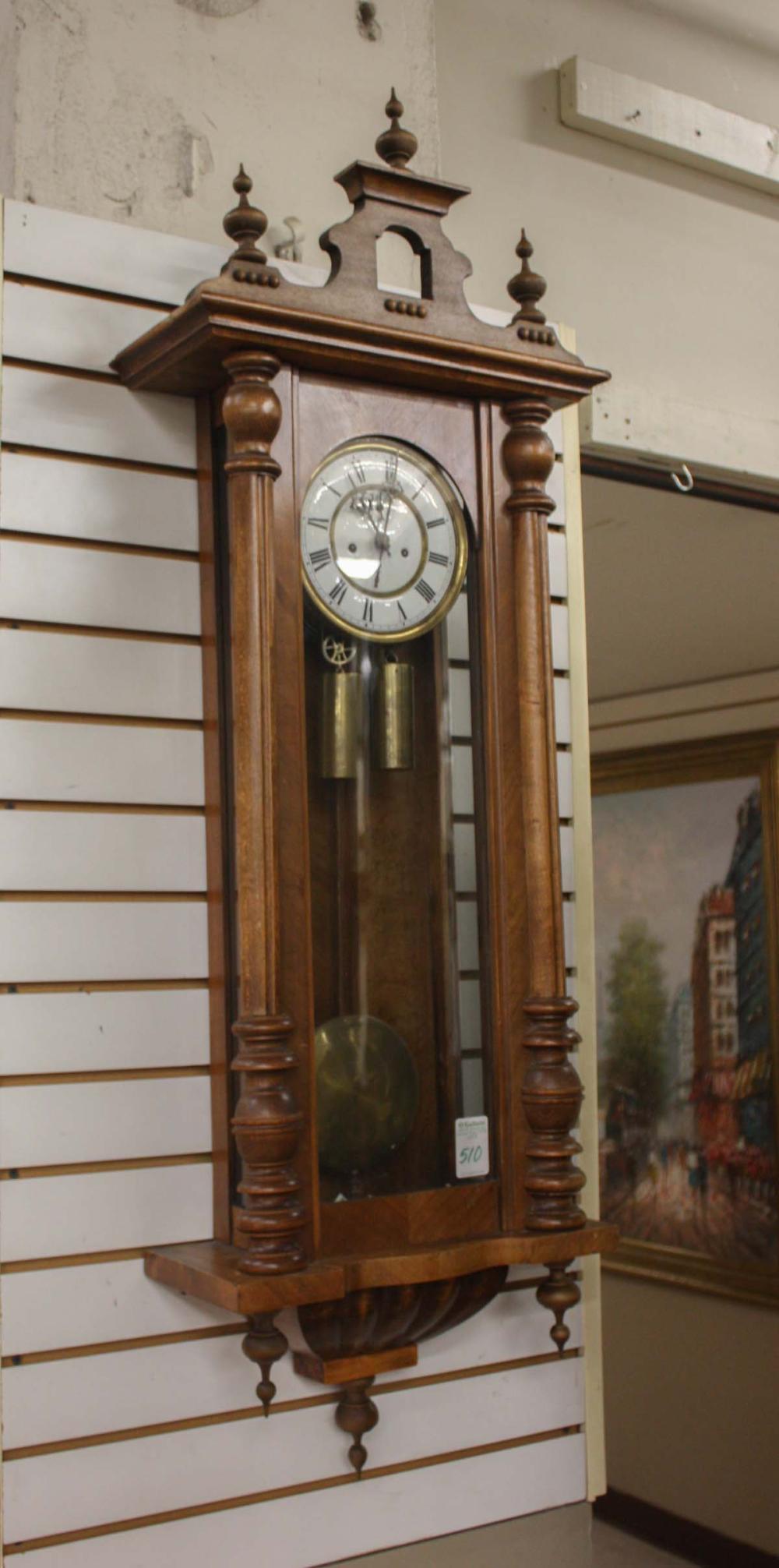 Appraisal: TWO-WEIGHT WALNUT LONG-CASE WALL CLOCK German early th century unsigned