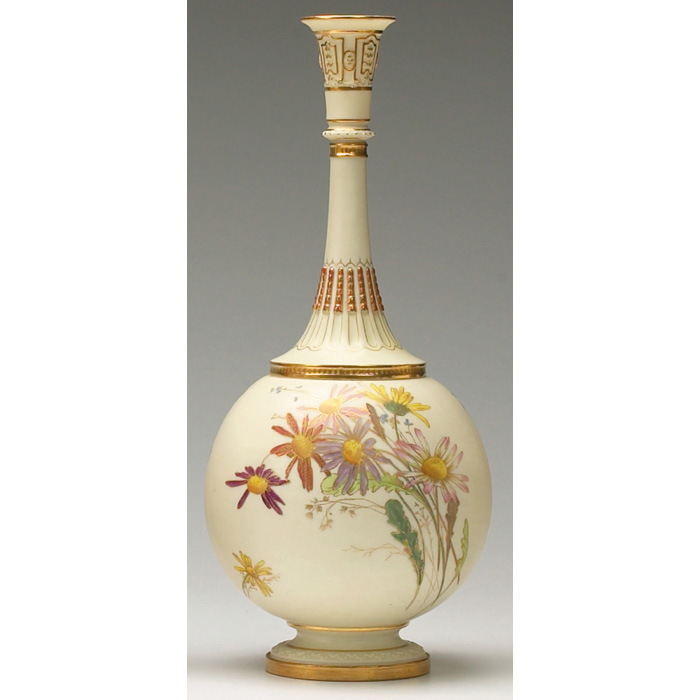 Appraisal: Royal Worcester vase bulbous form with elongated neck enameled wild