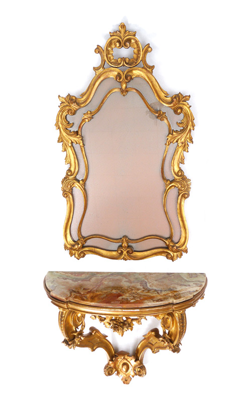 Appraisal: ITALIAN ONYX TOP DEMI TABLE WITH MIRROR Carved and gilt