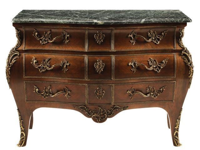 Appraisal: French Louis XV style marble-top bombe commode early th c