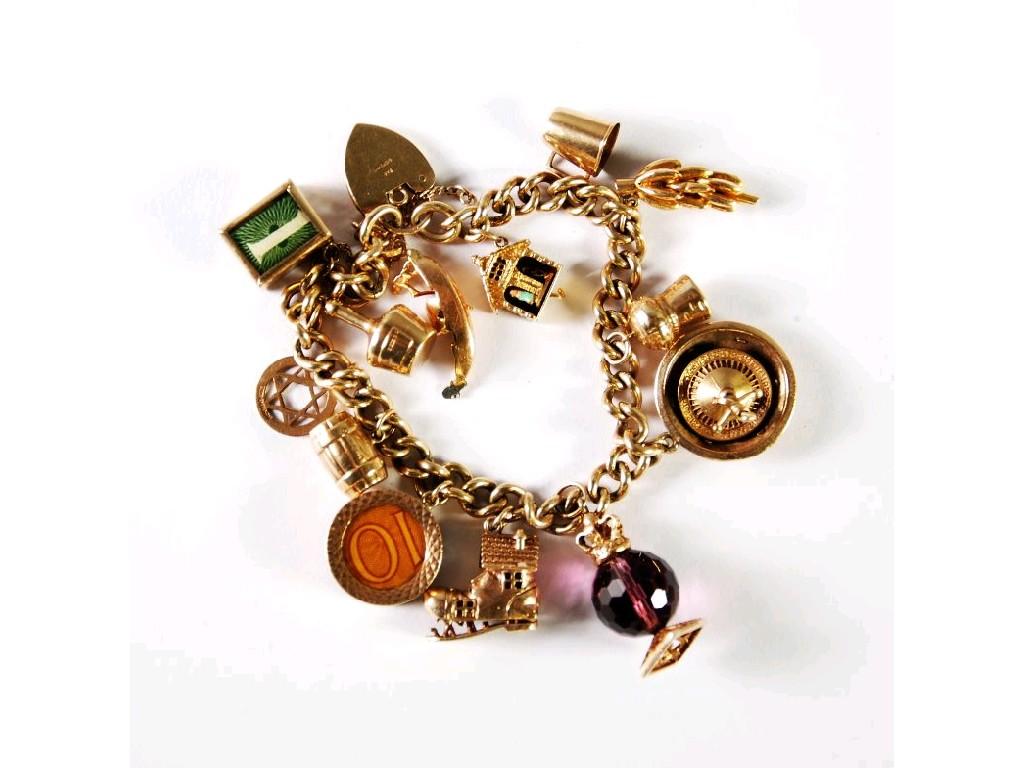 Appraisal: ct GOLD CHARM BRACELET the curb link chain suspending thirteen