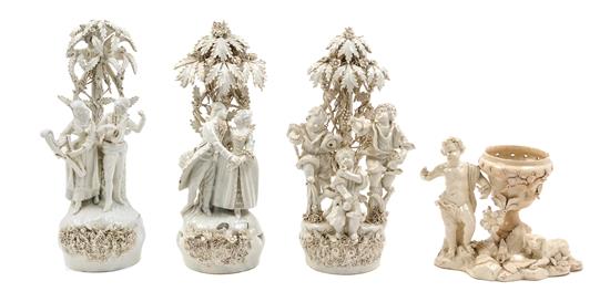 Appraisal: Sale Lot Three Italian White Glazed Porcelain Figural Groups each