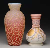 Appraisal: TWO ART GLASS VASES White Burmese vase with an enamel