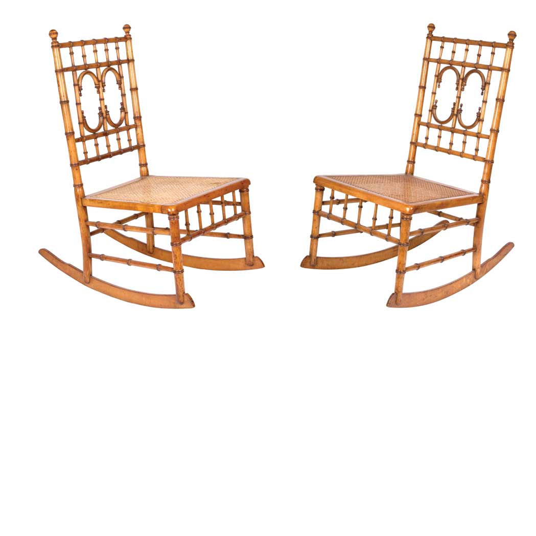 Appraisal: Pair of Aesthetic Movement Faux Bamboo Maple Rocking Chairs Attributed