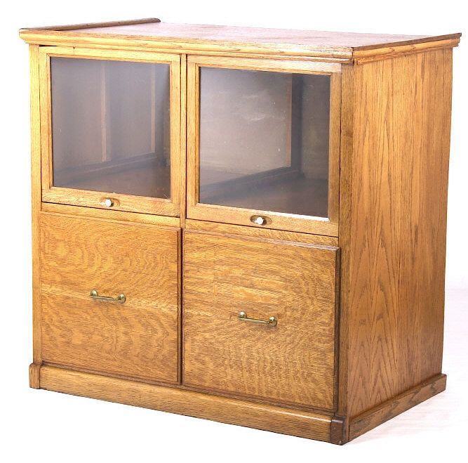 Appraisal: Antique Hamilton Glass Doors Oak Cabinet Featured in this lot