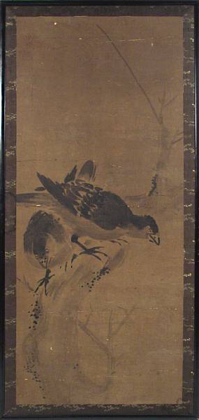 Appraisal: A Japanese Kakimono painted hanging scroll early th century framed