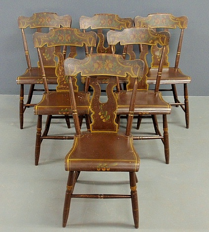 Appraisal: - Set of six Pennsylvania plank-bottom side chairs c with