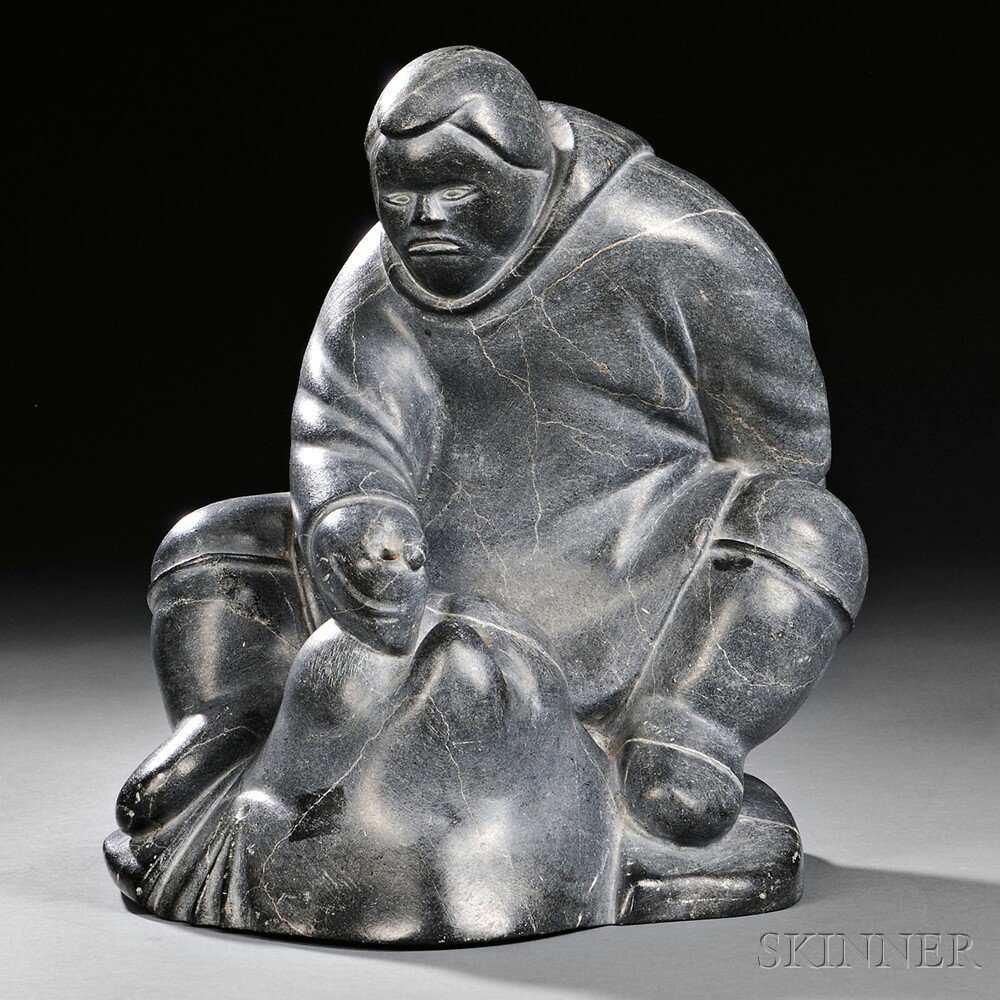 Appraisal: Inuit Sculpture of a Man and a Stylized Walrus Soapstone