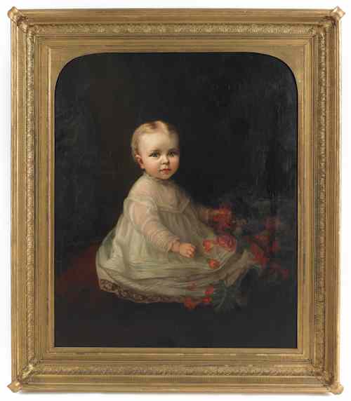 Appraisal: Oil on canvas portrait of a child th c wearing