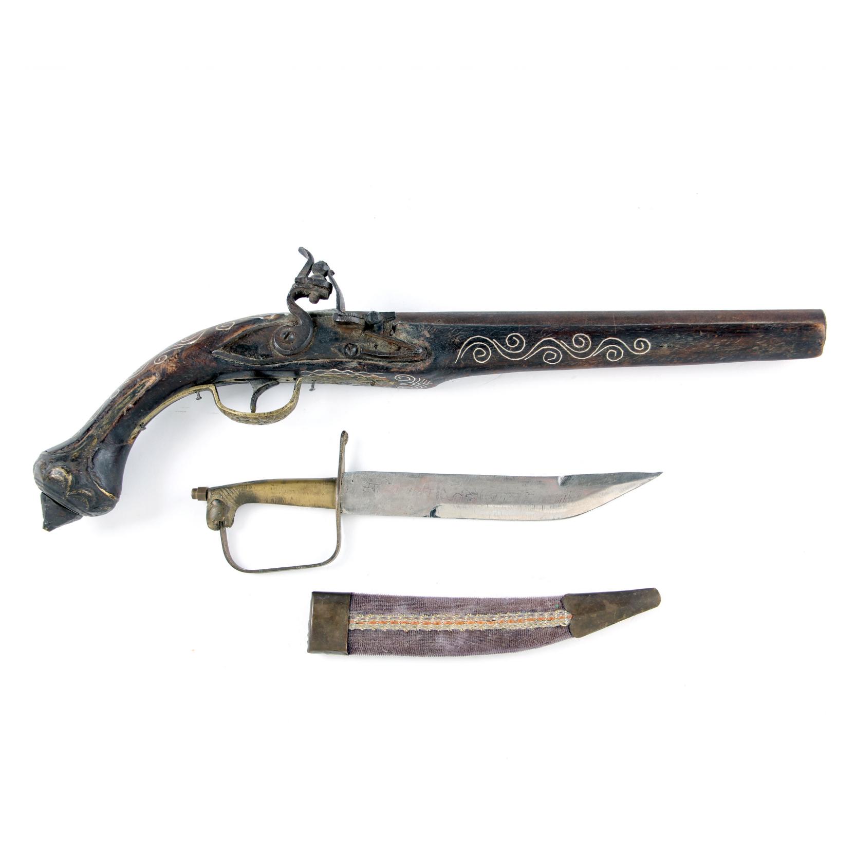 Appraisal: Near Eastern Flintlock Pistol and Indian Side Knife th century