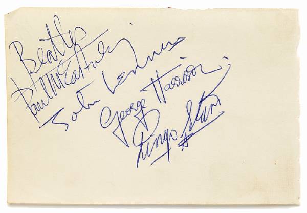 Appraisal: The Beatles signatures on a piece of paper circa A