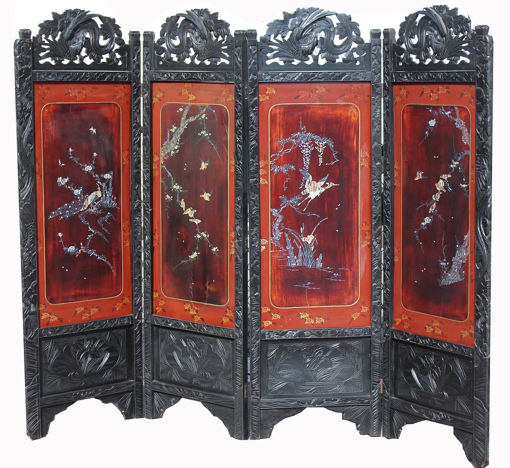 Appraisal: Chinese Mother of Pearl Inlaid Room Divider Chinese Mother of