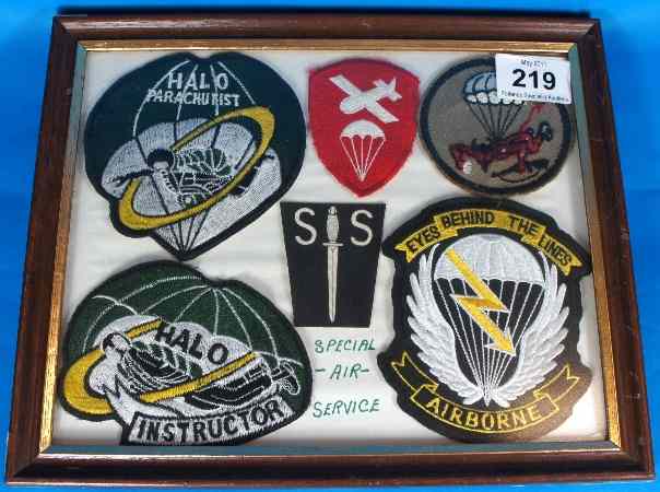 Appraisal: A frames set of SAS cloth badges