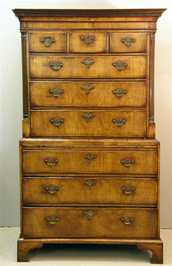 Appraisal: George III walnut and oak chest on chest with dentil