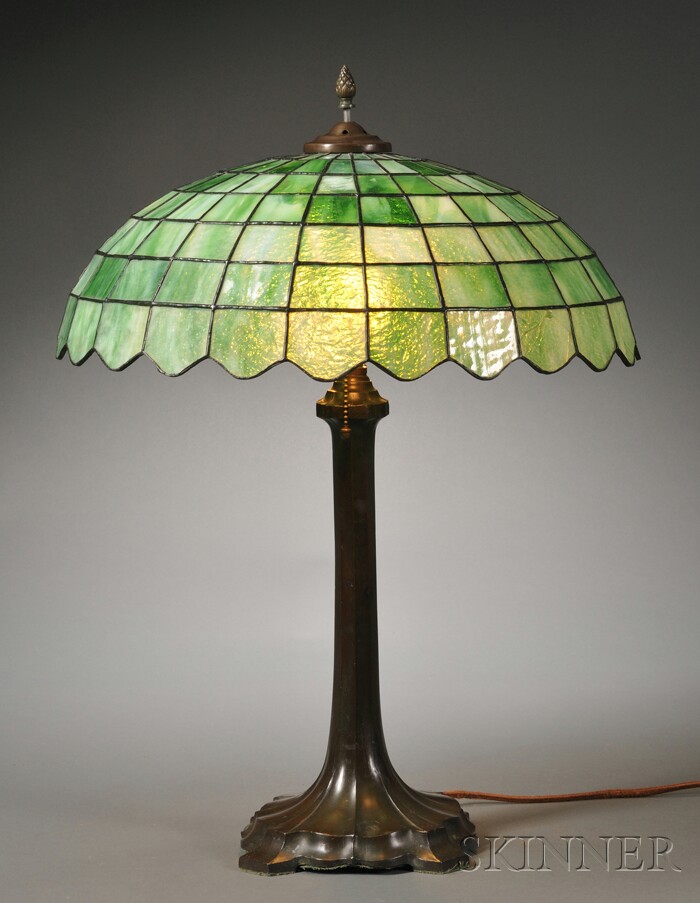 Appraisal: Mosaic Glass Table Lamp Patinated metal and art glass th