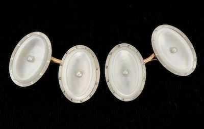 Appraisal: A Pair of Pearl Gold Cufflinks by Larter Sons ca