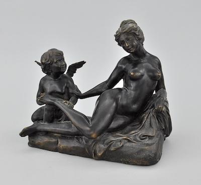 Appraisal: Cupid Comforting Aphrodite Bronze Sculpture After Louis Gossin Cast bronze