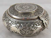 Appraisal: An Indian silver round casket the hinged lid with hasp