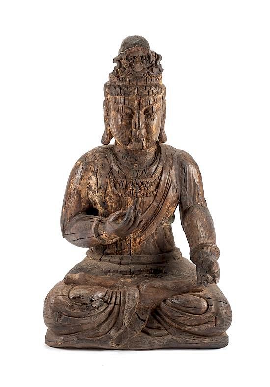 Appraisal: A Chinese Carved Wood Figure of a Seated Buddha Height