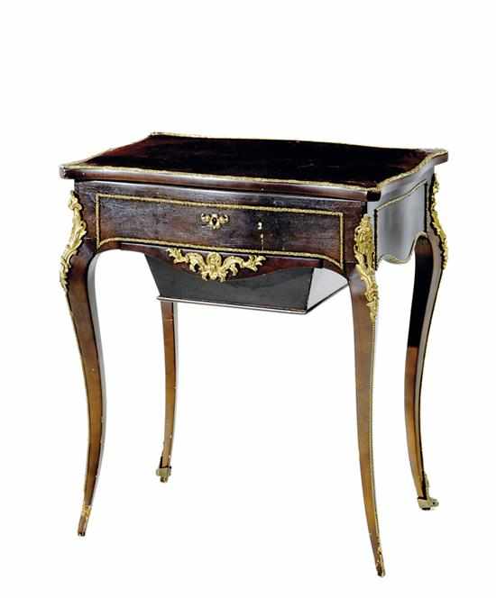 Appraisal: Louis XV style bronze-mounted mahogany sewing table circa scalloped top