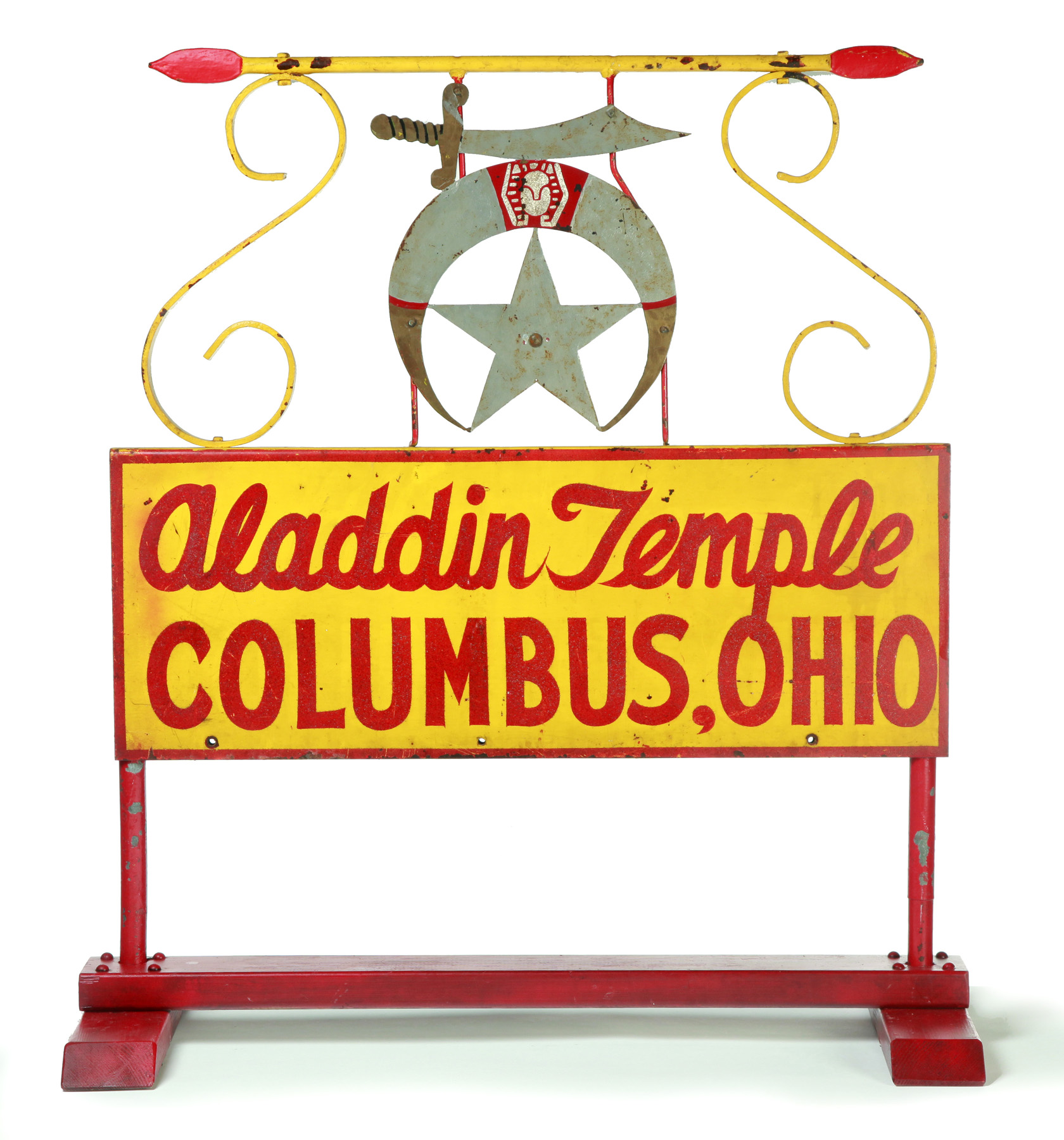 Appraisal: PAINTED METAL AND TIN SIGN FOR THE ALADDIN TEMPLE COLUMBUS