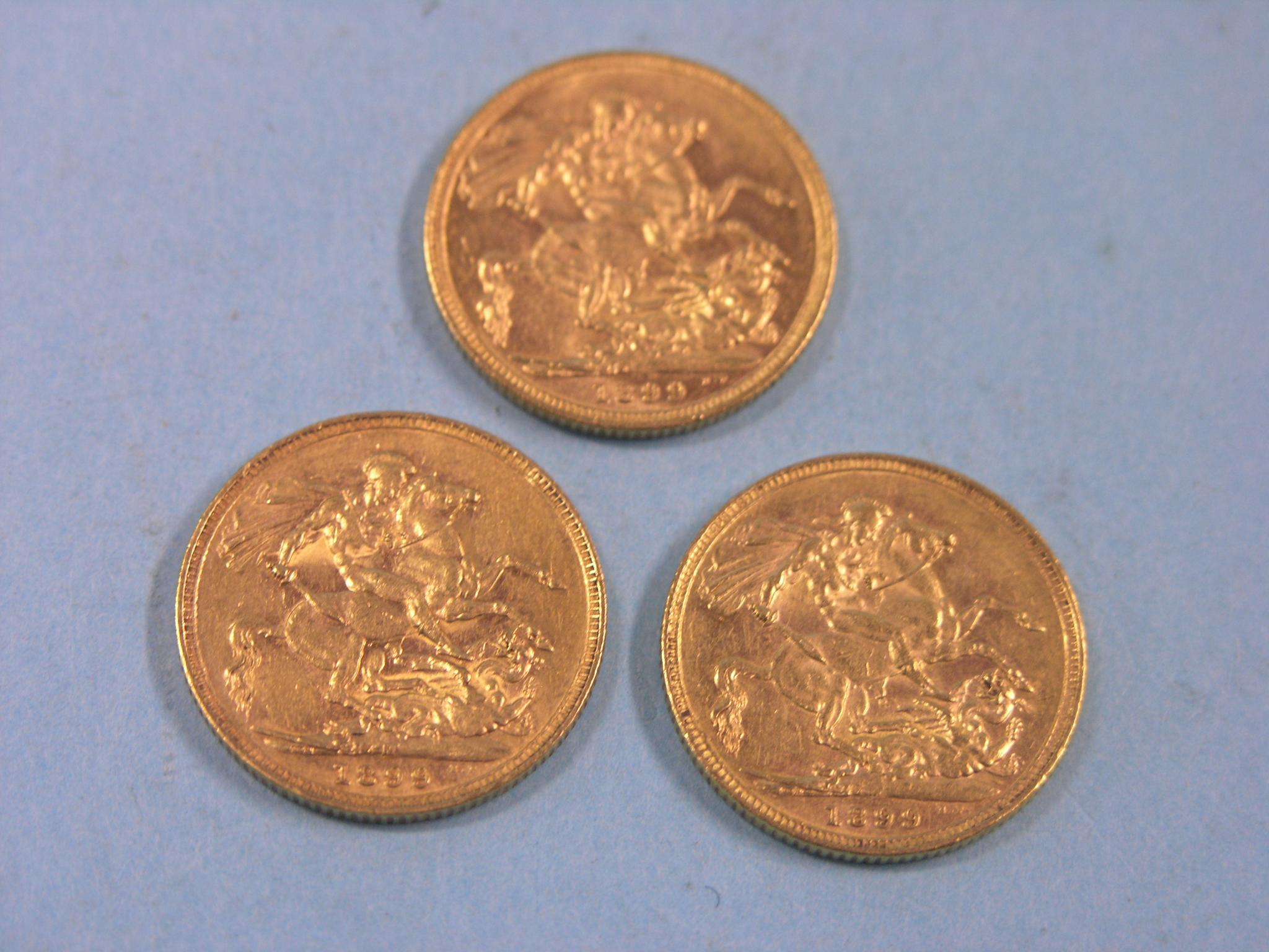 Appraisal: Three Victorian gold Sovereigns includes two Melbourne mints