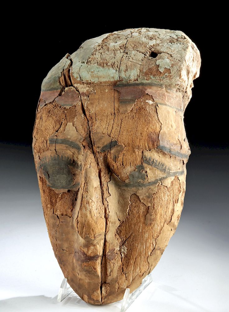 Appraisal: Egyptian Painted Wood Gesso Mummy Mask Egypt Late Dynastic Period