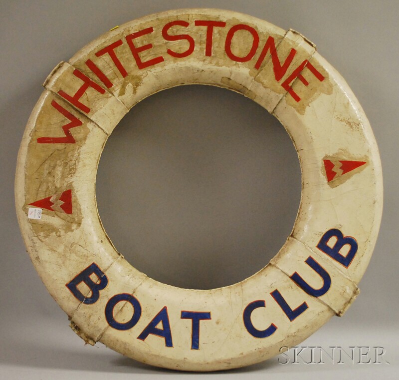 Appraisal: Painted Canvas Lifesaving Ring Whitestone Boat Club dia in Provenance