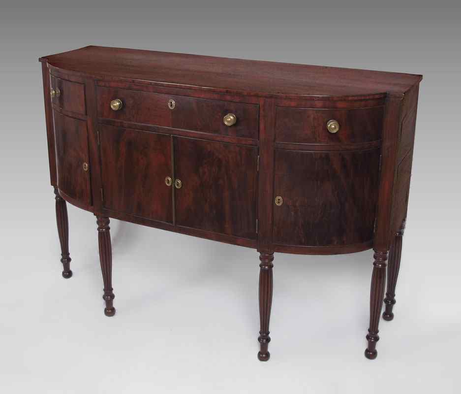 Appraisal: EARLY 'S FLAME GRAIN MAHOGANY SIDEBOARD Mid Atlantic drawer over