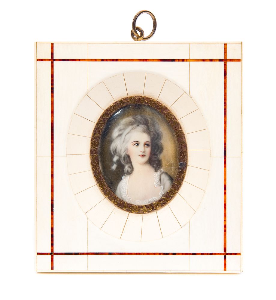 Appraisal: Miniature Painting on Ivory in Ivory Frame Miniature Painting on