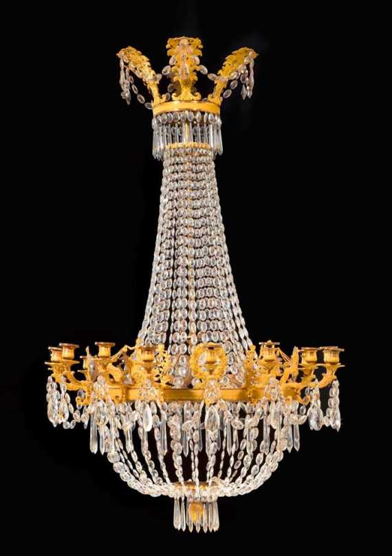 Appraisal: IMPORTANT CHANDELIER AUX SYMBOLES DE CERES Empire Paris circa Matte