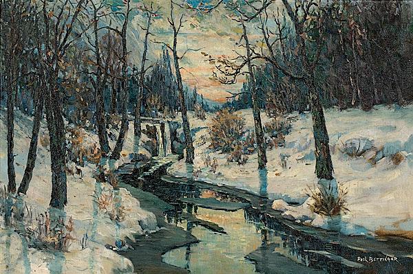 Appraisal: PAUL BETTINGER AMERICAN TH CENTURY Winter Stream Indianaoil on canvassigned