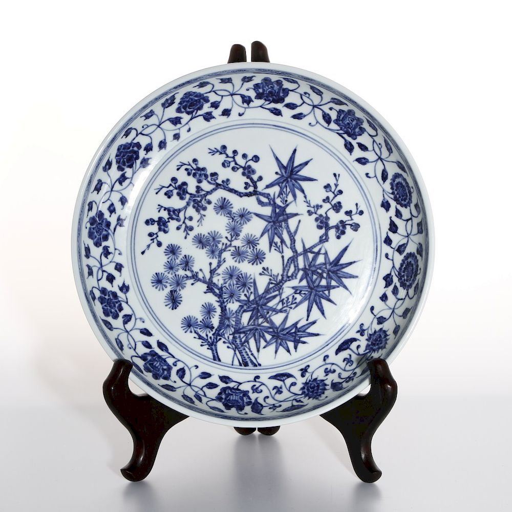 Appraisal: Chinese Blue and White 'Three Friends' Charger Possible Ming Dynasty