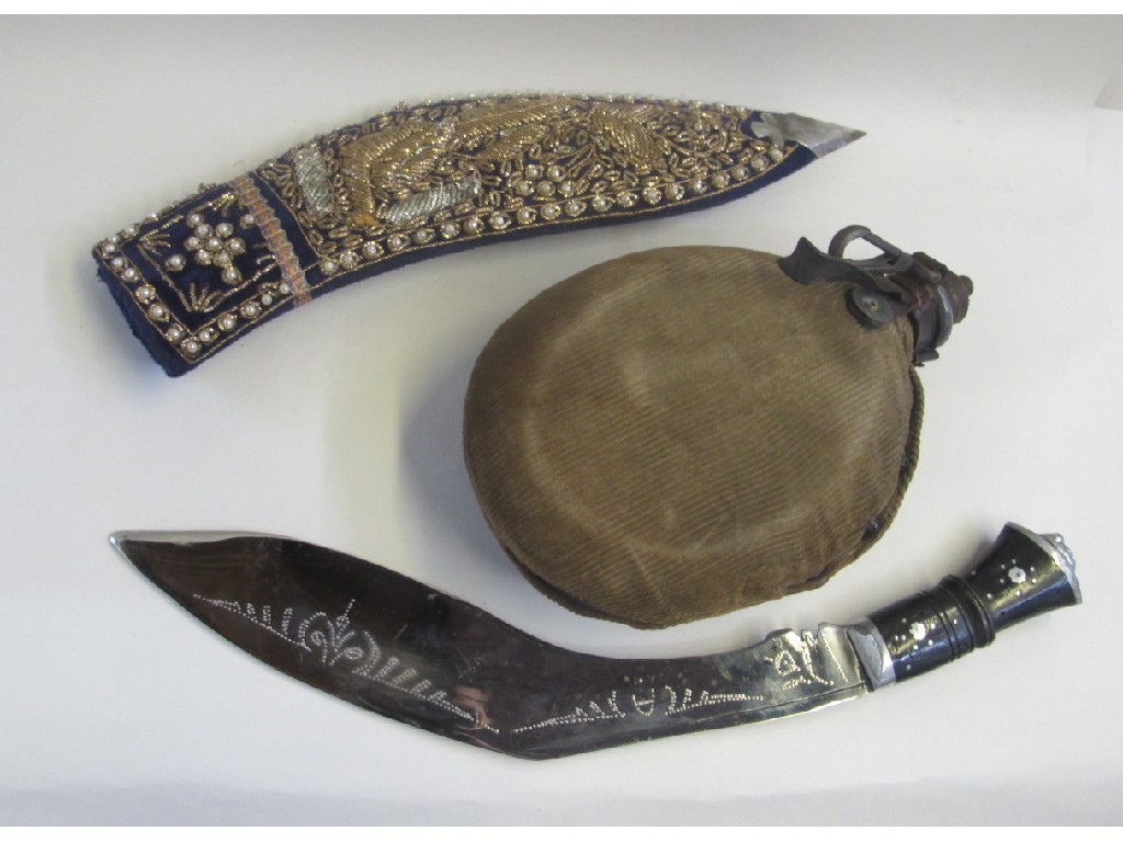 Appraisal: Lot comprising ornamental kukri and a water bottle