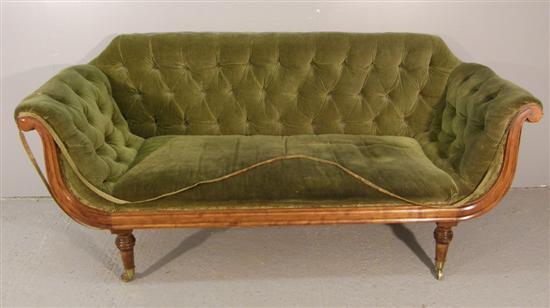 Appraisal: Late Victorian mahogany framed sofa with scroll arms on turned