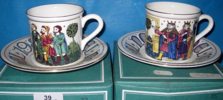 Appraisal: Royal Doulton Christmas Cups and Saucers The Shepherds in the