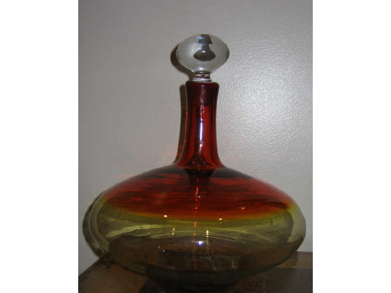 Appraisal: JOHN NICKERSON FOR BLENKO Red to clear glass stoppered decanter